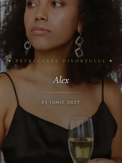 Previzualizare: ecranul de deschidere al invitației demo de petrecerea divorțului, model Modern Liber
