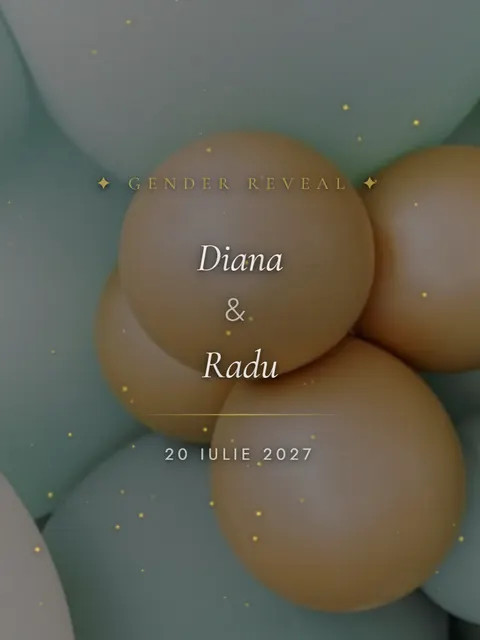 Previzualizare: ecranul de deschidere al invitației demo de gender reveal, model Albastru Modern