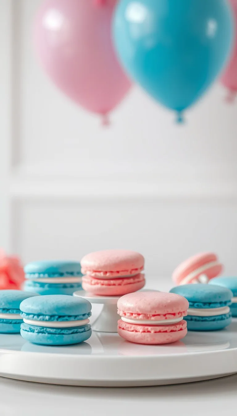 Invitație Gender Reveal Macarons Roz & Bleu