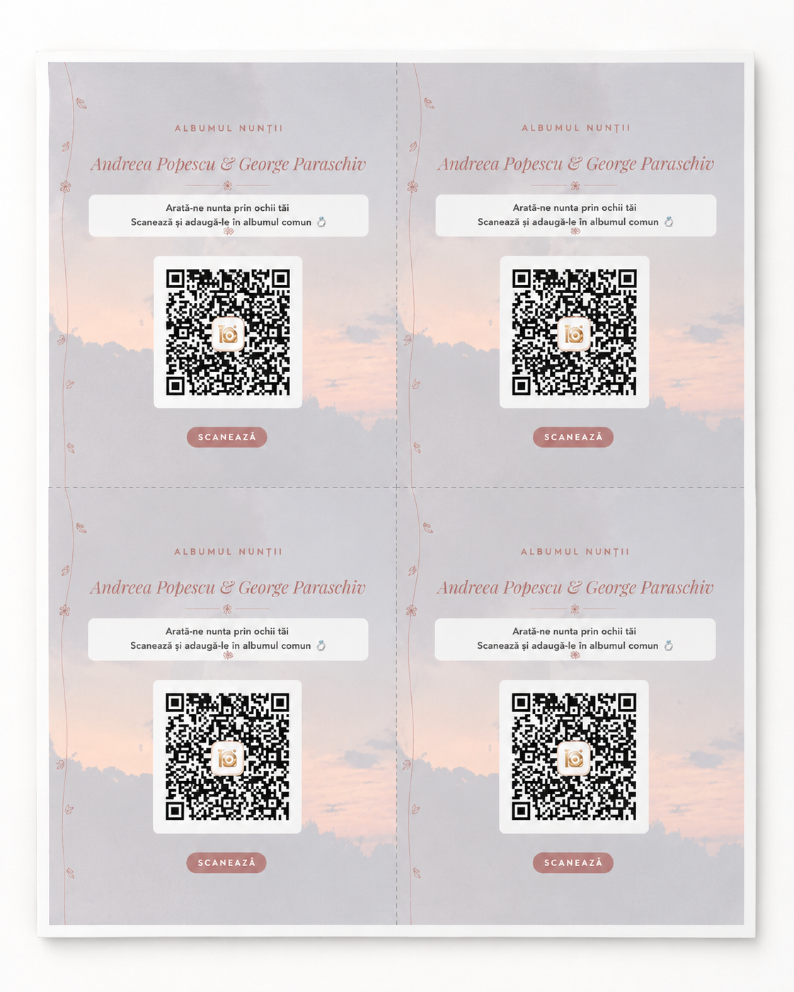 Afiș QR tipărit — Format A6 — Nuntă